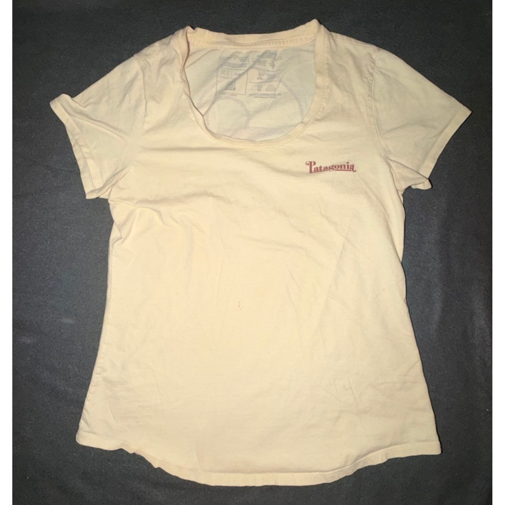 Patagonia Womens XS Slim Fit Organic Cotton Graphic T-Shirt Yellow Sunset Wave